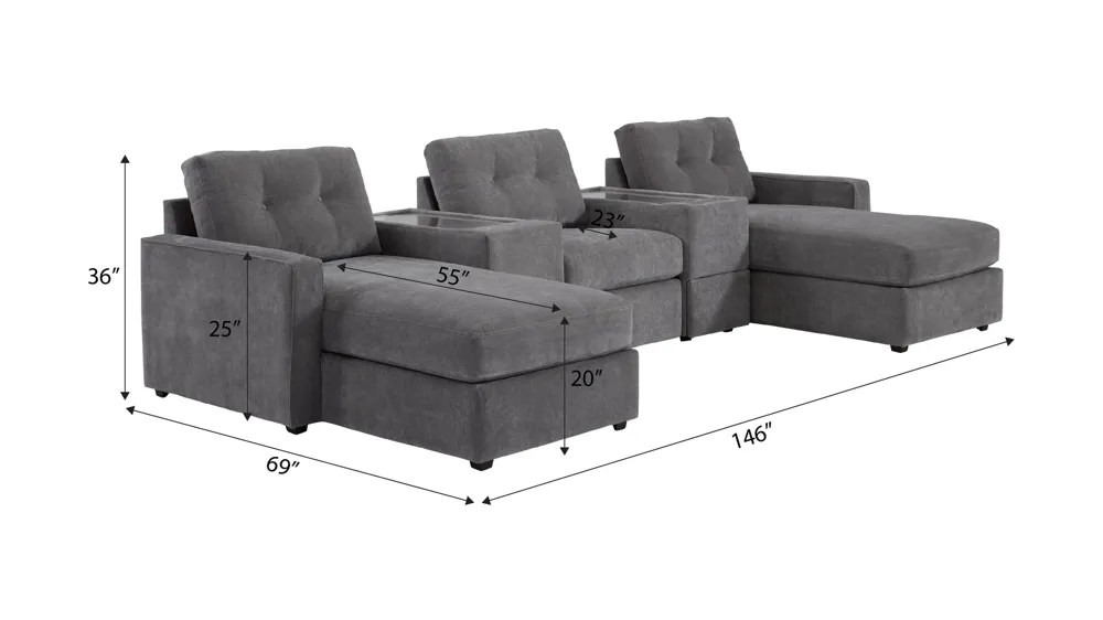 ModularOne 5-pc. Power Sectional w/ One Media Console Dimensions