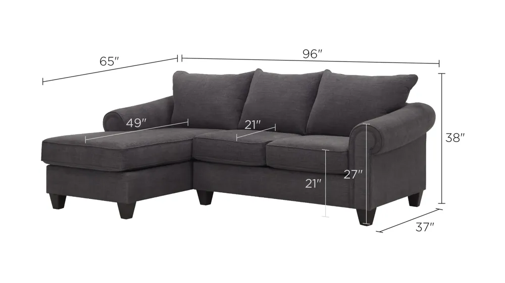 Piper 2-pc. Chenille Sectional Sofa Dimensions