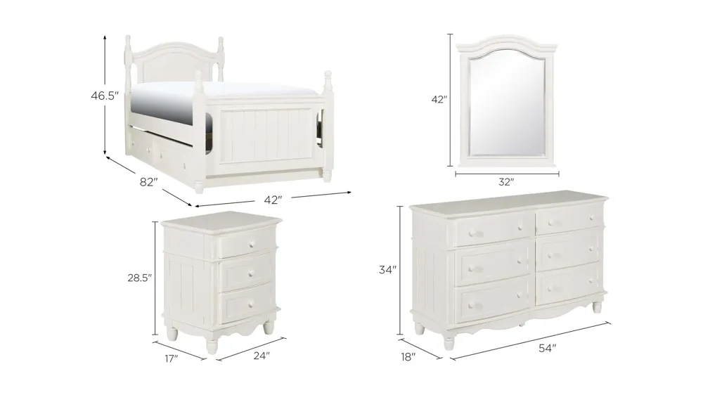 Willow Point 4-pc. Bedroom Set w/ Trundle Dimensions