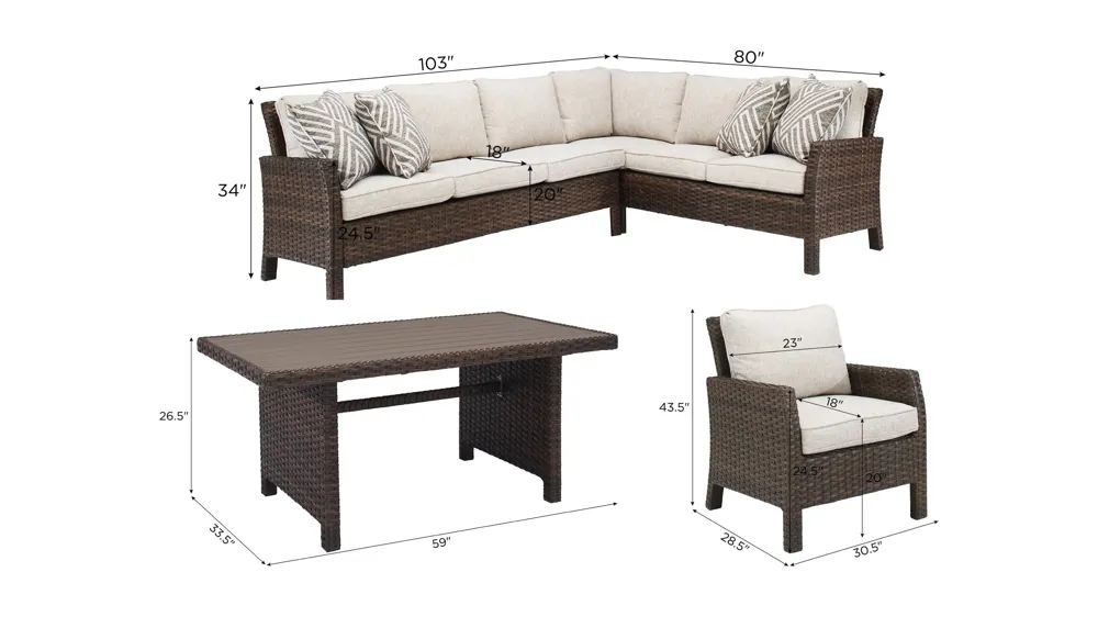 Marin Outdoor Banquette w/2 Chairs Dimensions