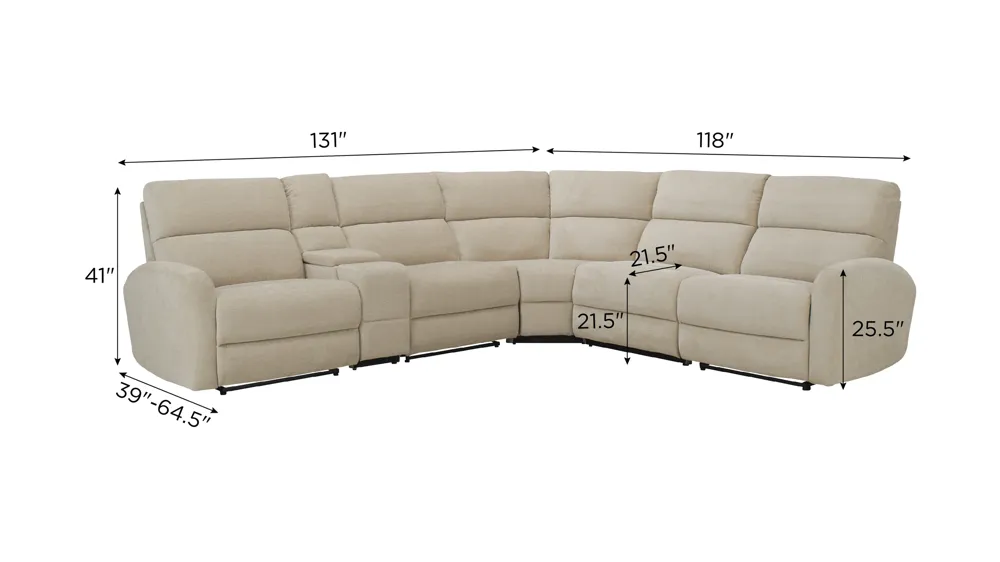 Fletcher 6-pc. Power Sectional w/ Power Headrests Dimensions