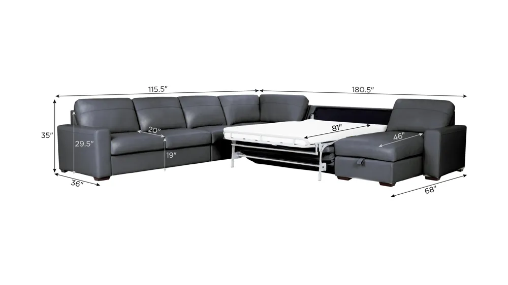 Harley 6-pc. Leather Sectional Dimensions