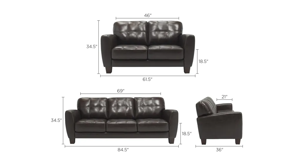 Gino Living Room Set Dimensions