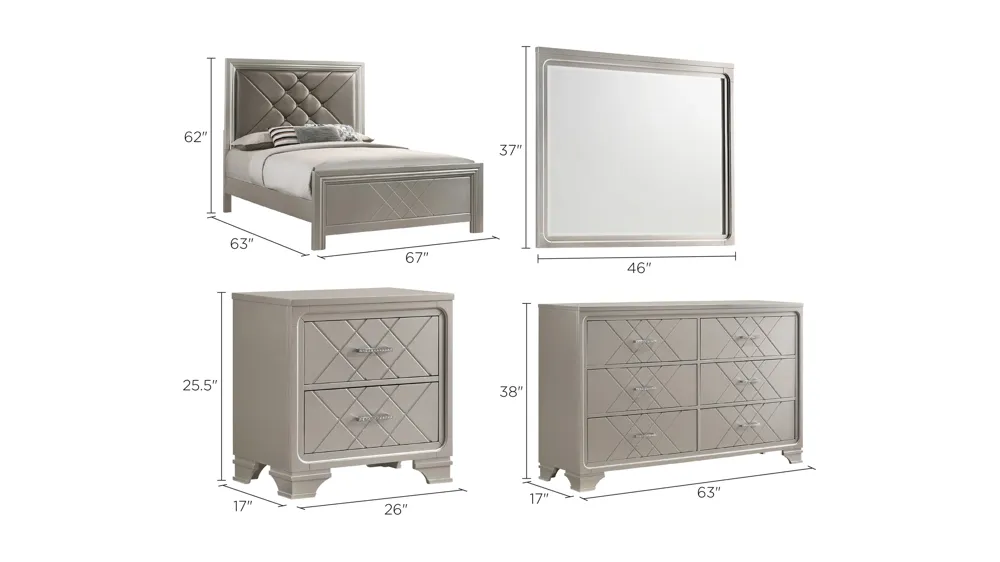 Katia Upholstered 4-pc. Bedroom Set Dimensions