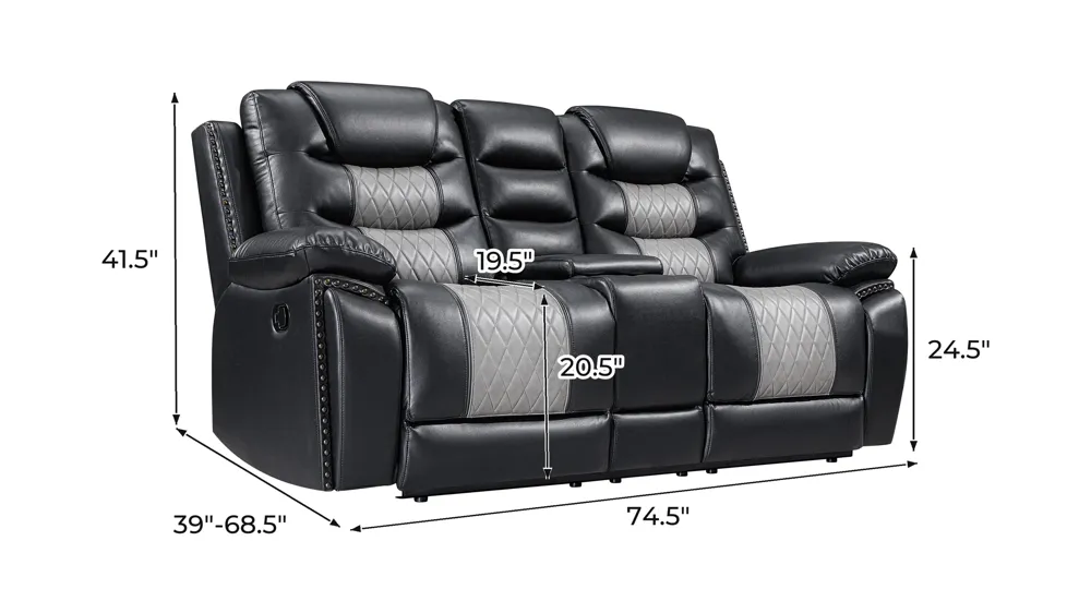 Nikko Console Loveseat w/ Dual Recliners Dimensions