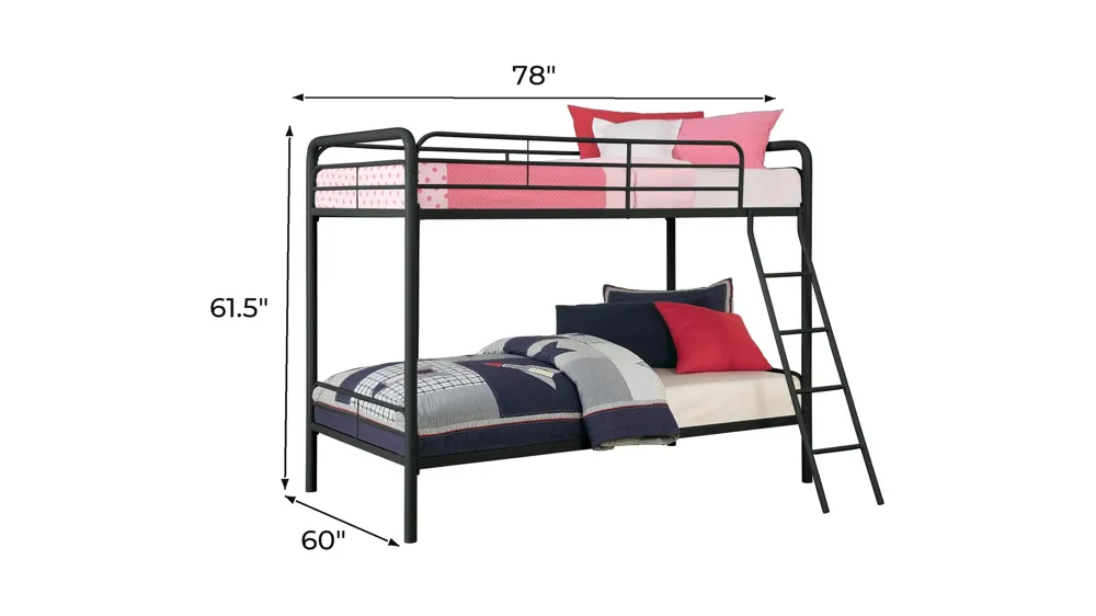 Dusty Twin over Twin Metal Bed with Ladder Dimensions