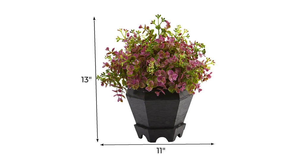 13in. Sedum and Eucalyptus Artificial Plant with Planter Dimensions