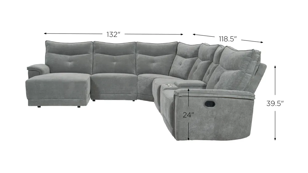 Graceland 6-pc. Manual Reclining Sectional Sofa Dimensions