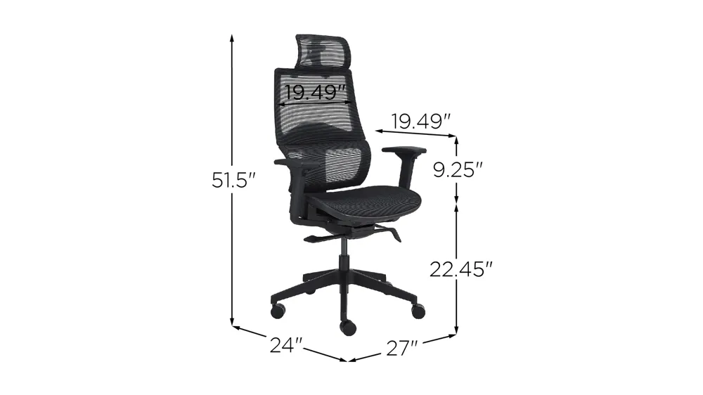Bruno High Back Office Chair Dimensions