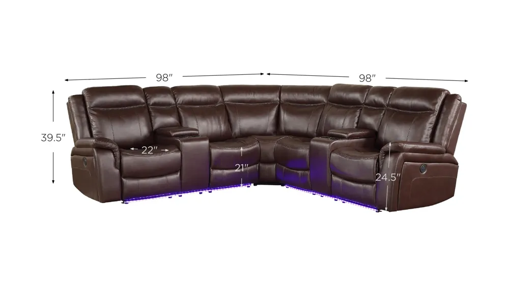 Levin 3-pc. Power Reclining Sectional Dimensions