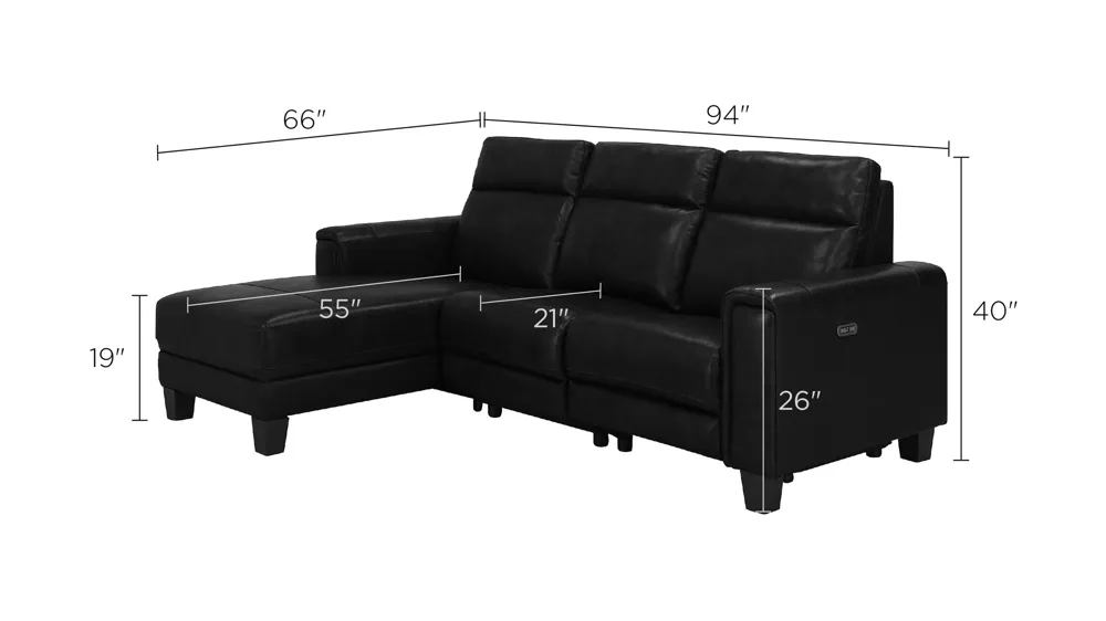Ace 3-pc. Power Sectional Dimensions