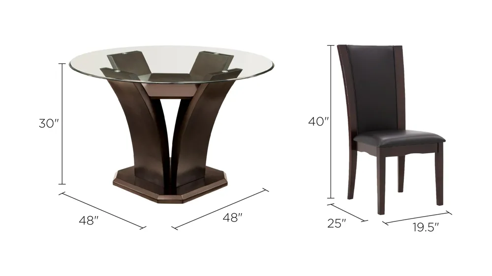 Venice 5-pc 48" Glass Dining Set Dimensions