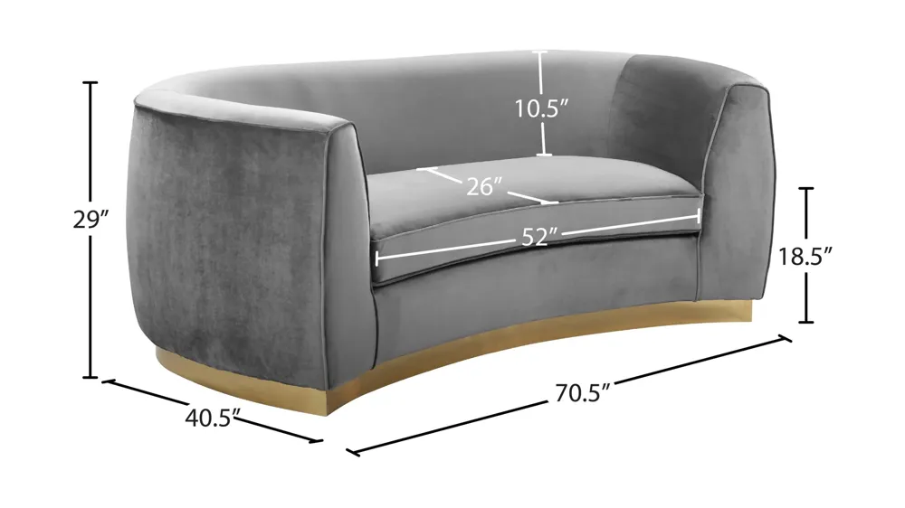 Julian Velvet Loveseat Dimensions