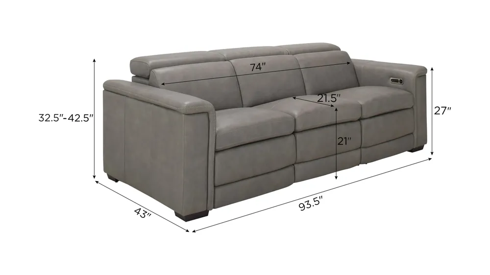 Finnegan Power Sofa w/ Power Headrest Dimensions