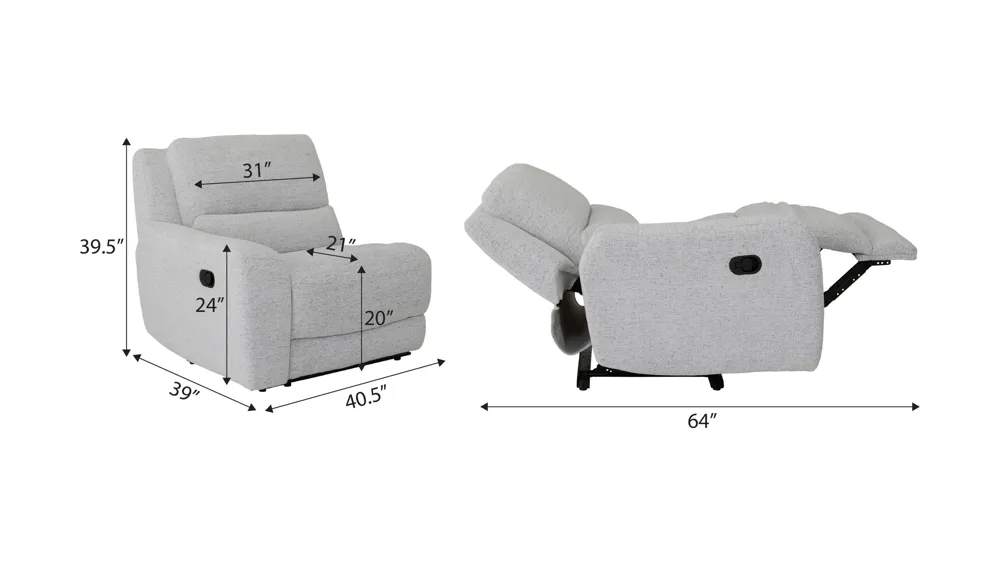 Miller Left Arm Facing Manual Recliner Dimensions