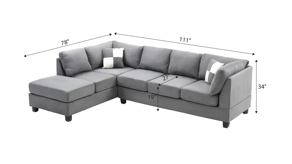 Malone 2-pc. Reversible Sectional Sofa Dimensions