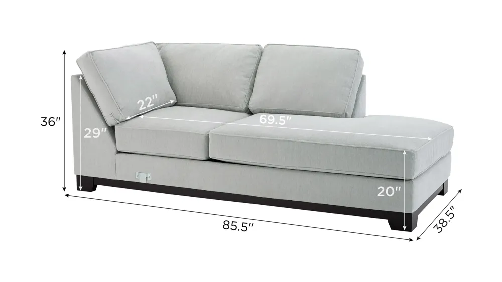 Arlo Right Arm Facing Armless Chaise Dimensions
