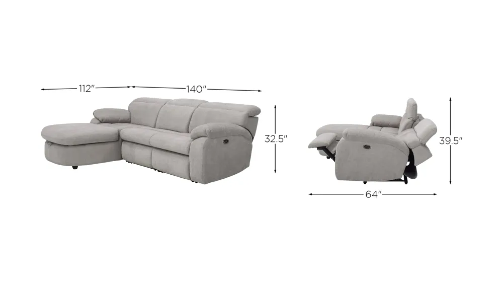 Enbright Microfiber 5-pc. Power-Reclining Sectional w/ Pop-Up Sleeper Dimensions
