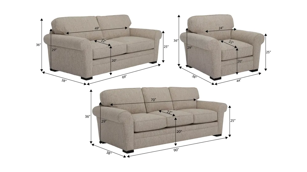 Artemis III 3-pc. Living Room Set Dimensions