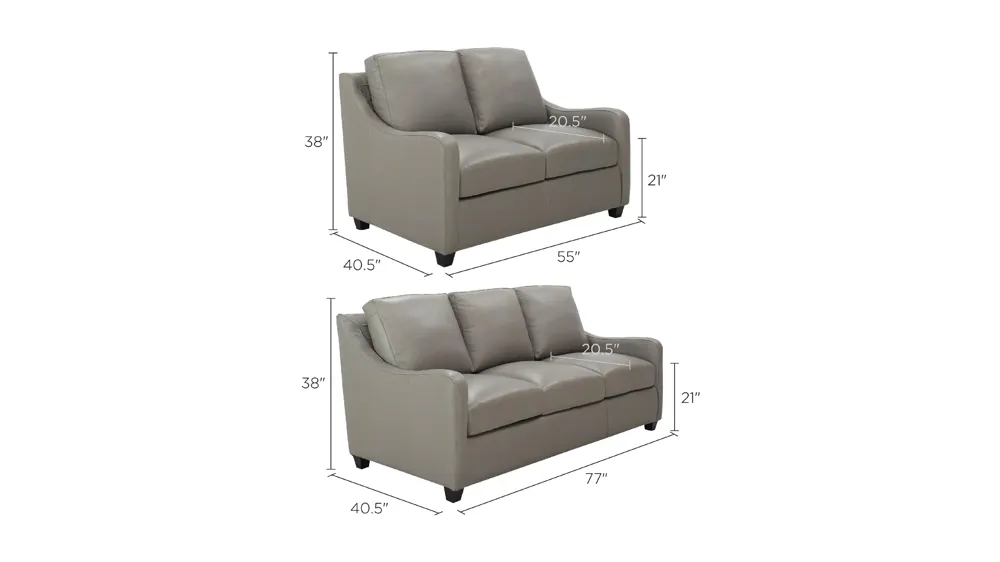 Lanette 2-pc. Leather Sofa and Loveseat Set Dimensions