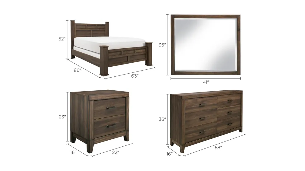 Exeter 4-pc. Bedroom Set Dimensions