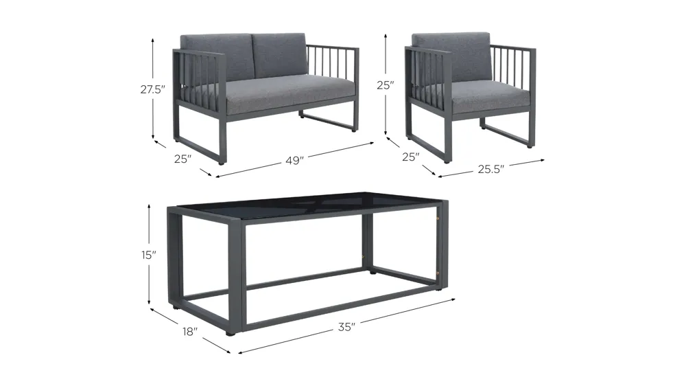 Holyoke 4-pc. Patio Set Dimensions