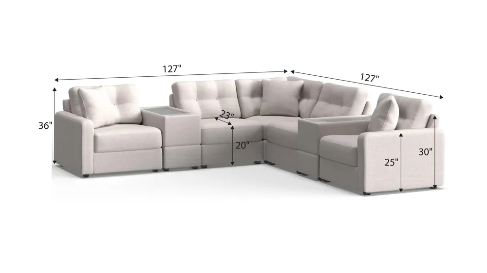 ModularOne 7-pc. Sectional w/Two PowerConsole Dimensions
