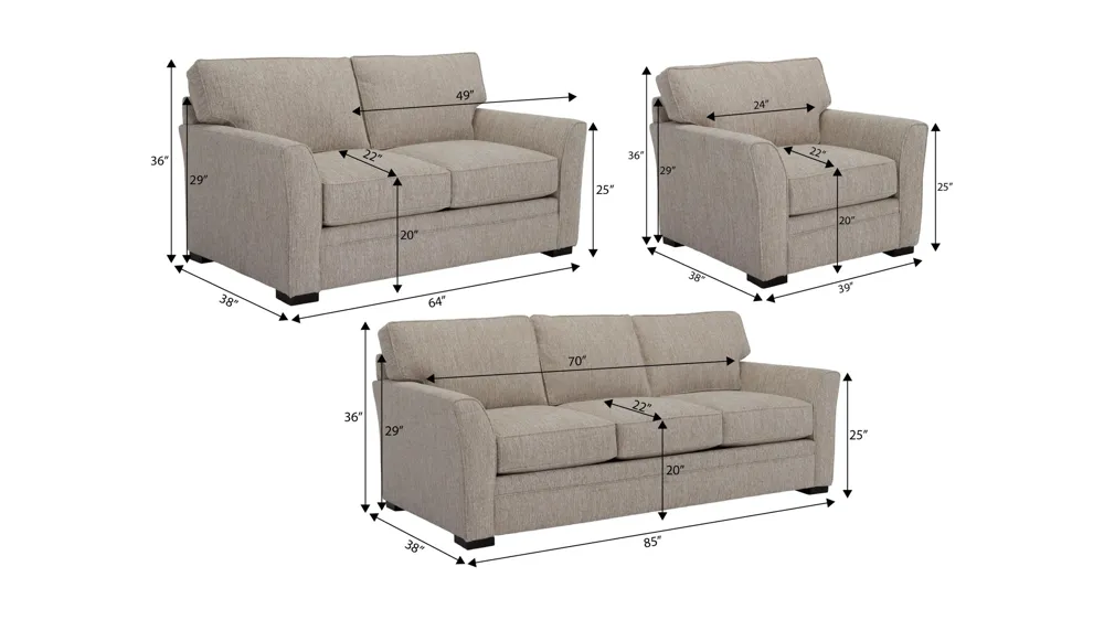 Artemis III 3-pc. Living Room Set Dimensions
