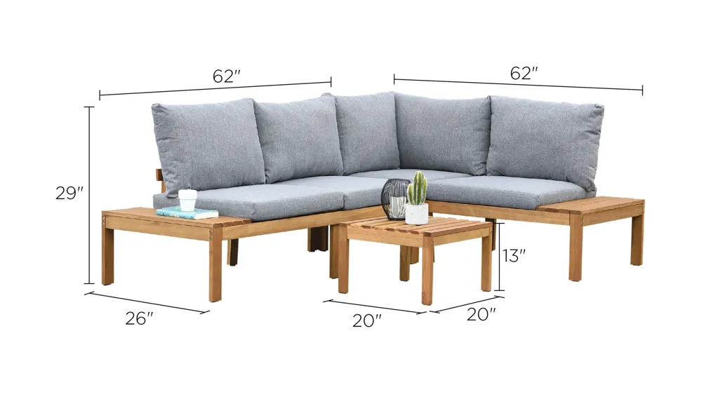 Lifestyle Garden Outdoor 3-pc. Sectional Sofa with Side Table Dimensions