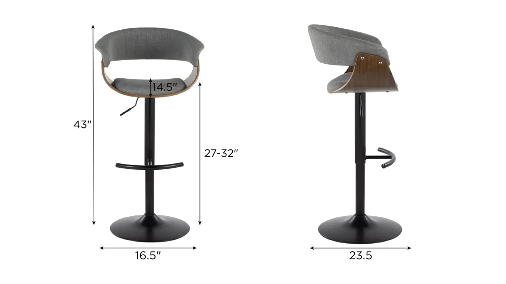Vintage Mod Adjustable Height Barstool - Set of 2 Dimensions