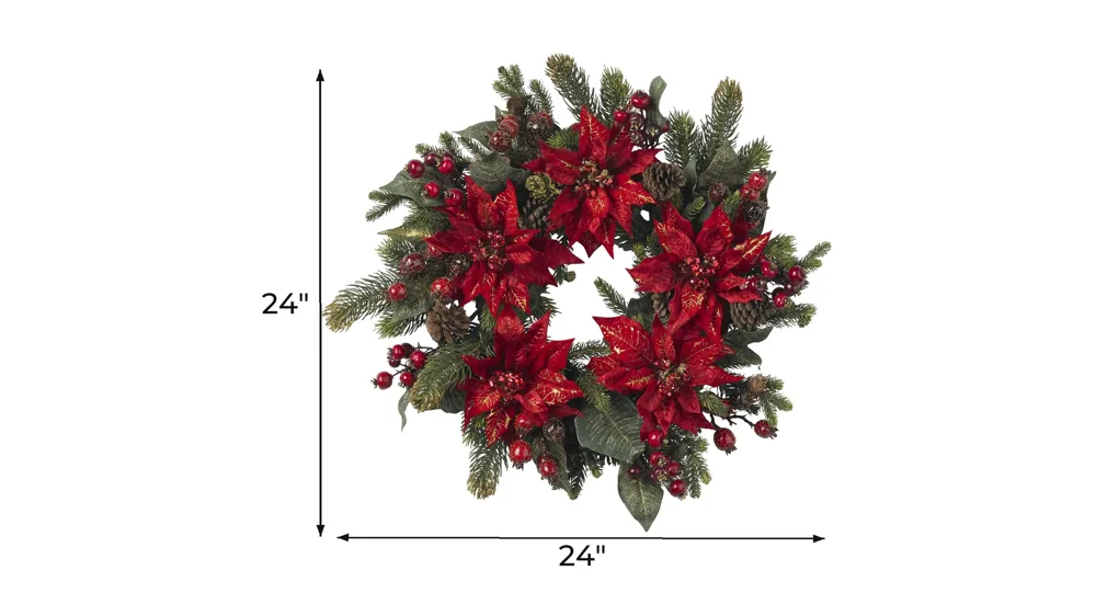 24" Poinsettia & Berry Wreath Dimensions