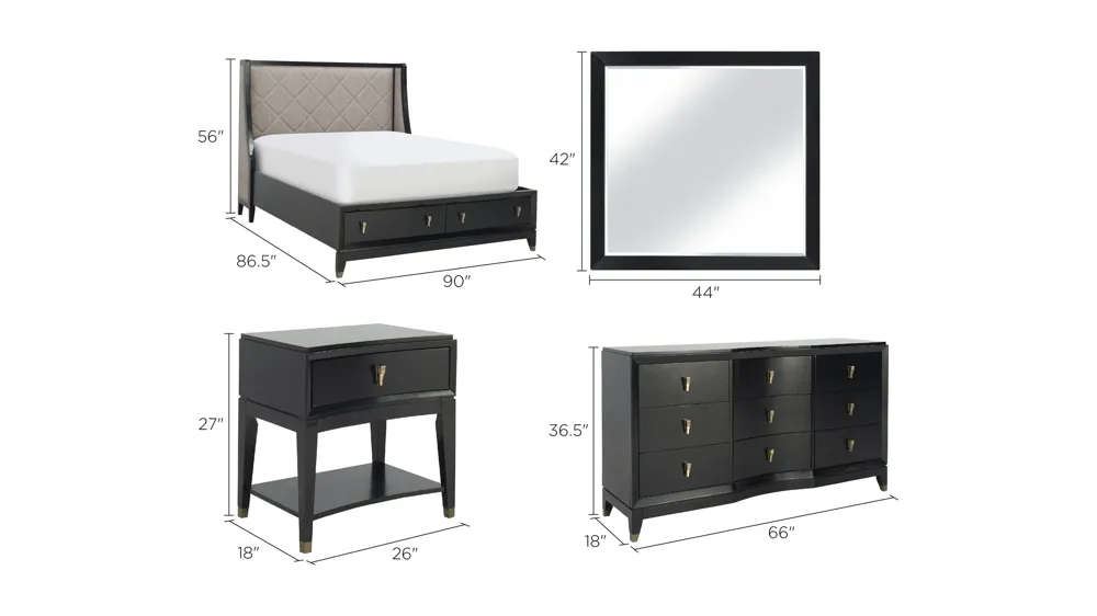 Milena 4-pc. Platform Storage Bedroom Set Dimensions