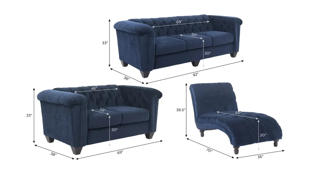 Lush Living Room Set Dimensions