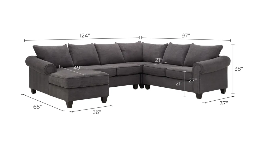 Piper 4-pc. Chenille Sectional Sofa Dimensions