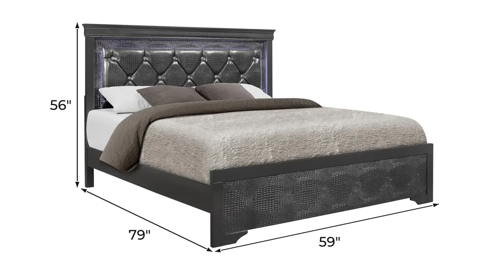 Pompei Bed w/ LED Light Dimensions