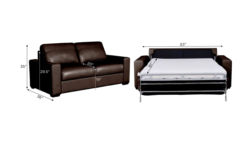 Harley 2-pc. Leather Queen Sleeper Dimensions