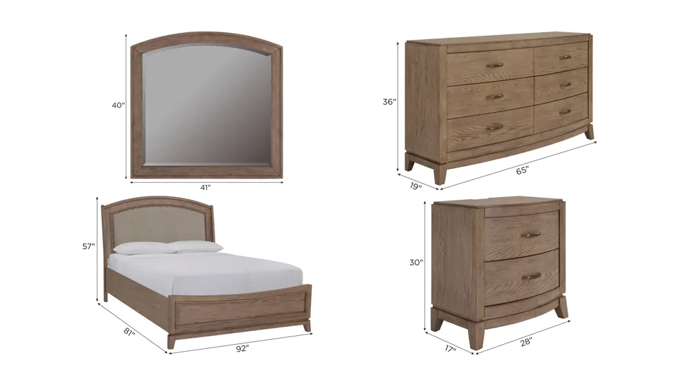 Coralie 4-pc. Upholstered Panel Bedroom Set Dimensions