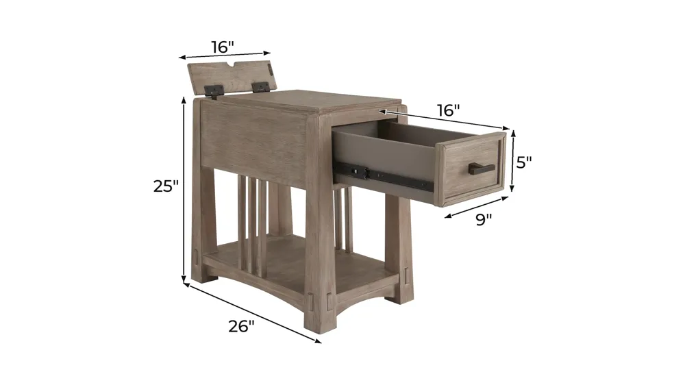 Landry Chairside Table w/ USB Dimensions