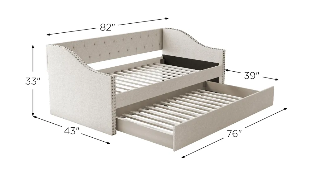 Mandrake Fabric Daybed with Trundle Set Dimensions