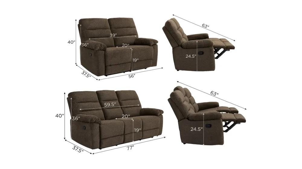 Bennington Manual Living Room Set Dimensions