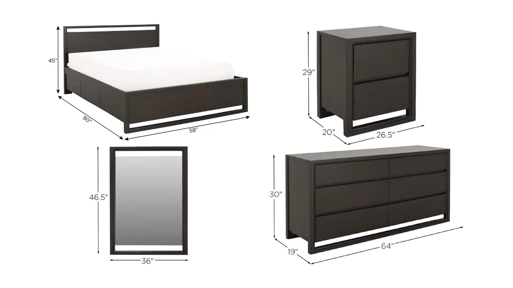 Aversa 4-pc. Bedroom Set w/ 1-Sided Storage Bed and 2-Drawer Nightstand Dimensions