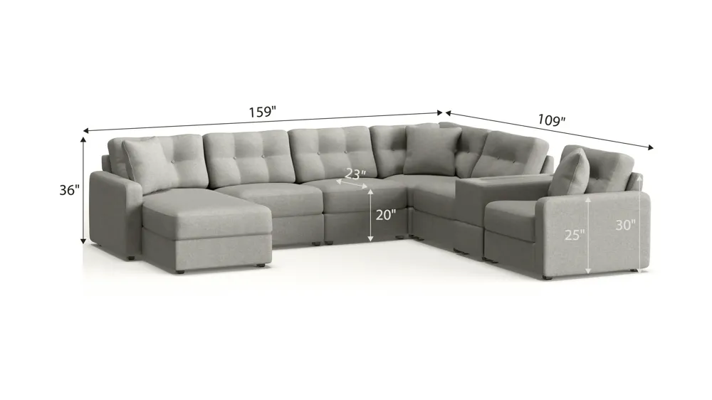 ModularOne 7-pc. Sectional w/One Power Console Dimensions