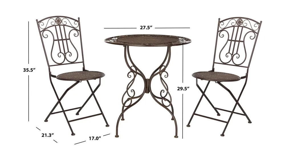 Zinnia 3-pc. Outdoor Dining Set Dimensions