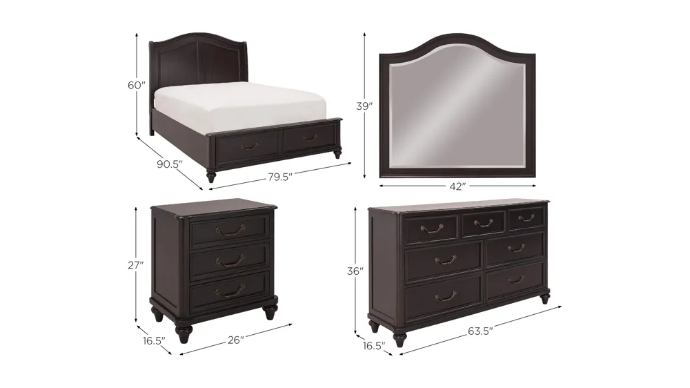 Brooklyn 4-pc. Platform Storage Bedroom Set Dimensions