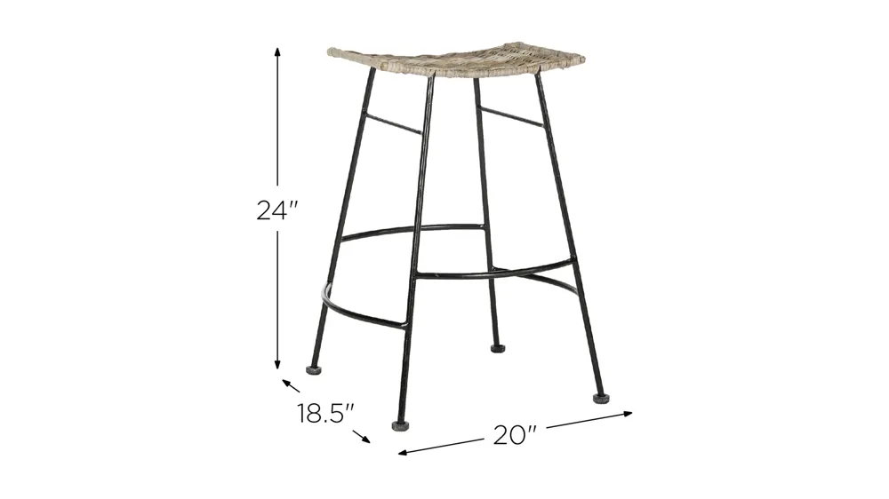 Haley Rattan Seat Counter Stool - Set of 2 Dimensions