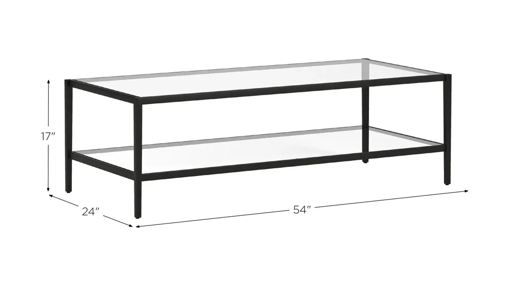 Tocher 54" Coffee Table with Clear Glass Shelf Dimensions