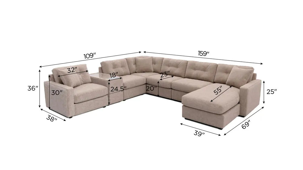 ModularOne 7-pc. Sectional w/One Power Console Dimensions