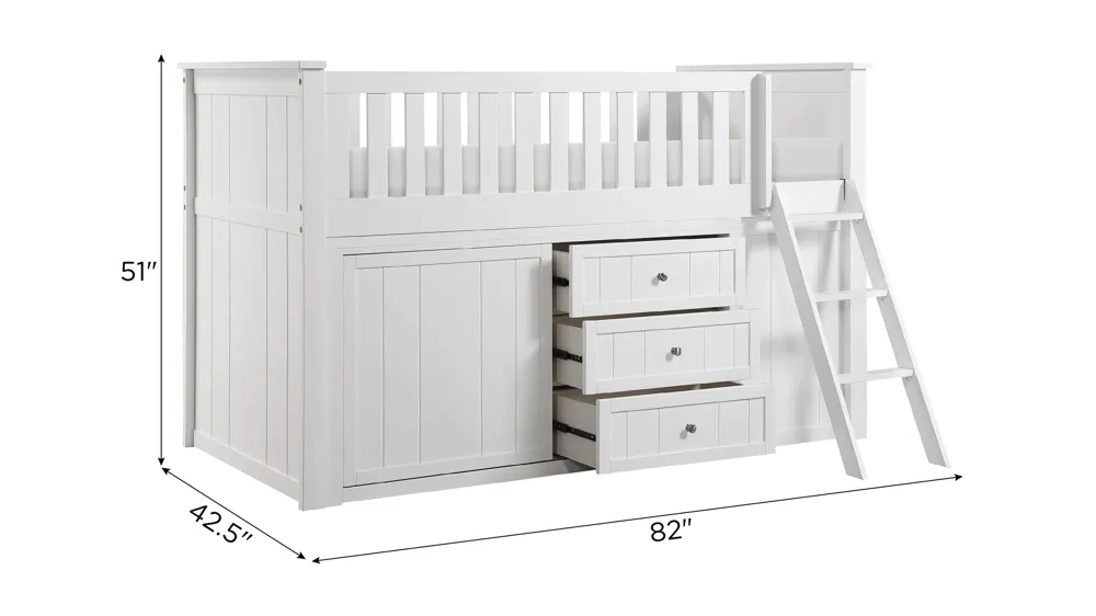 Belisar Low Loft Bunk with Bookcase and Dresser Dimensions