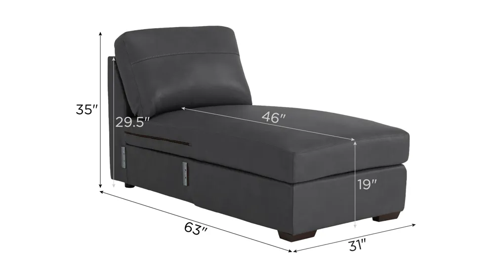 Harley Leather Armless Storage Chaise Dimensions