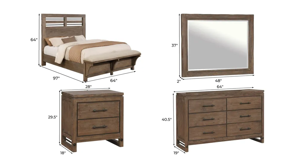 Round Rock 4-pc. Bedroom Set Dimensions
